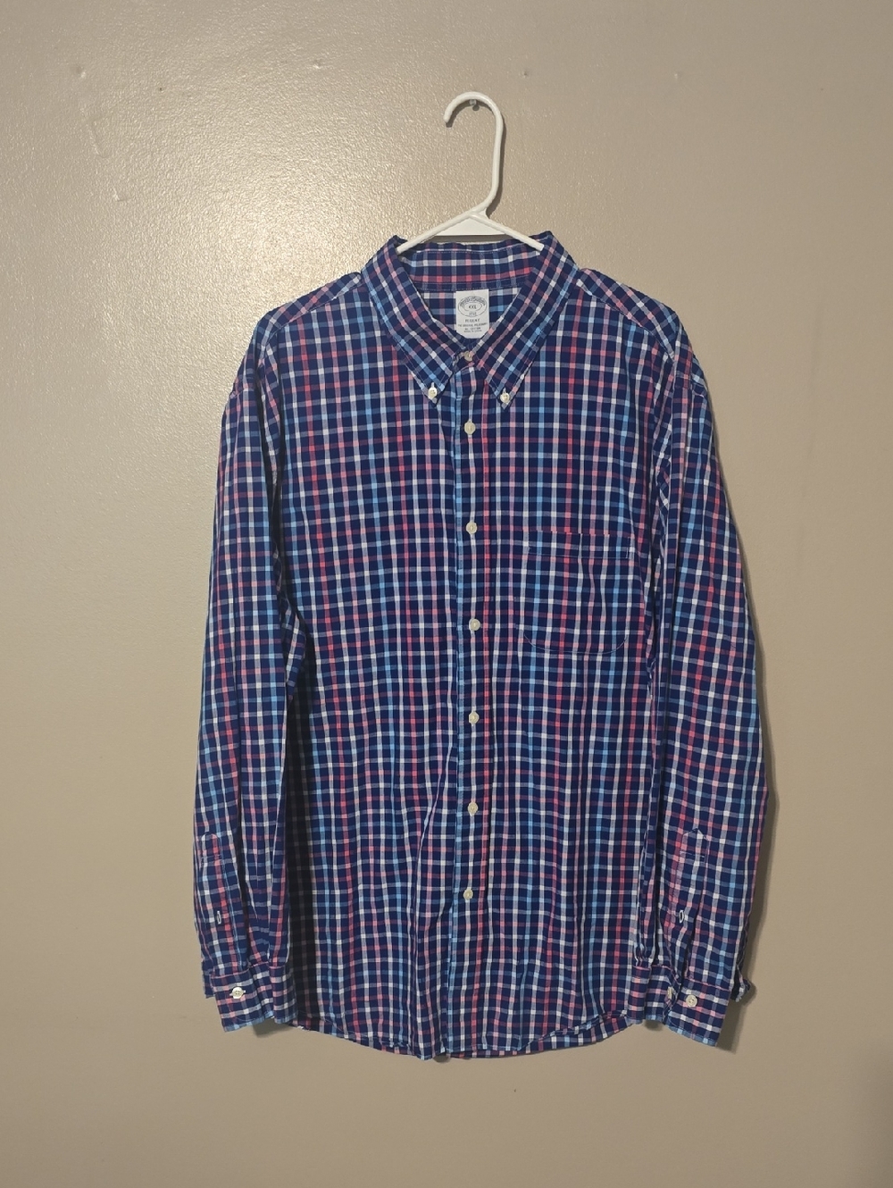 Brooks Brothers Button‎ Down Long Sleeve Red Blue Plaid Mens Size XXL